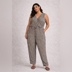 Eileen Fisher The Fisher Project Silk Faux Wrap Snakeskin Sleeveless Jumpsuit L